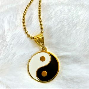 Stainless Steel Gold Modern Yin Yang Pendant Necklace